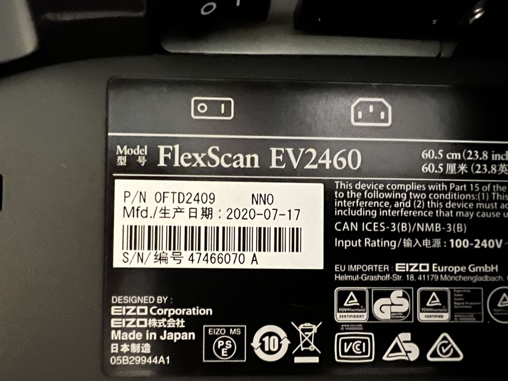 Monitor EIZO 24” IPS EV2460 USB 3.0 HDMI Made in Japan!