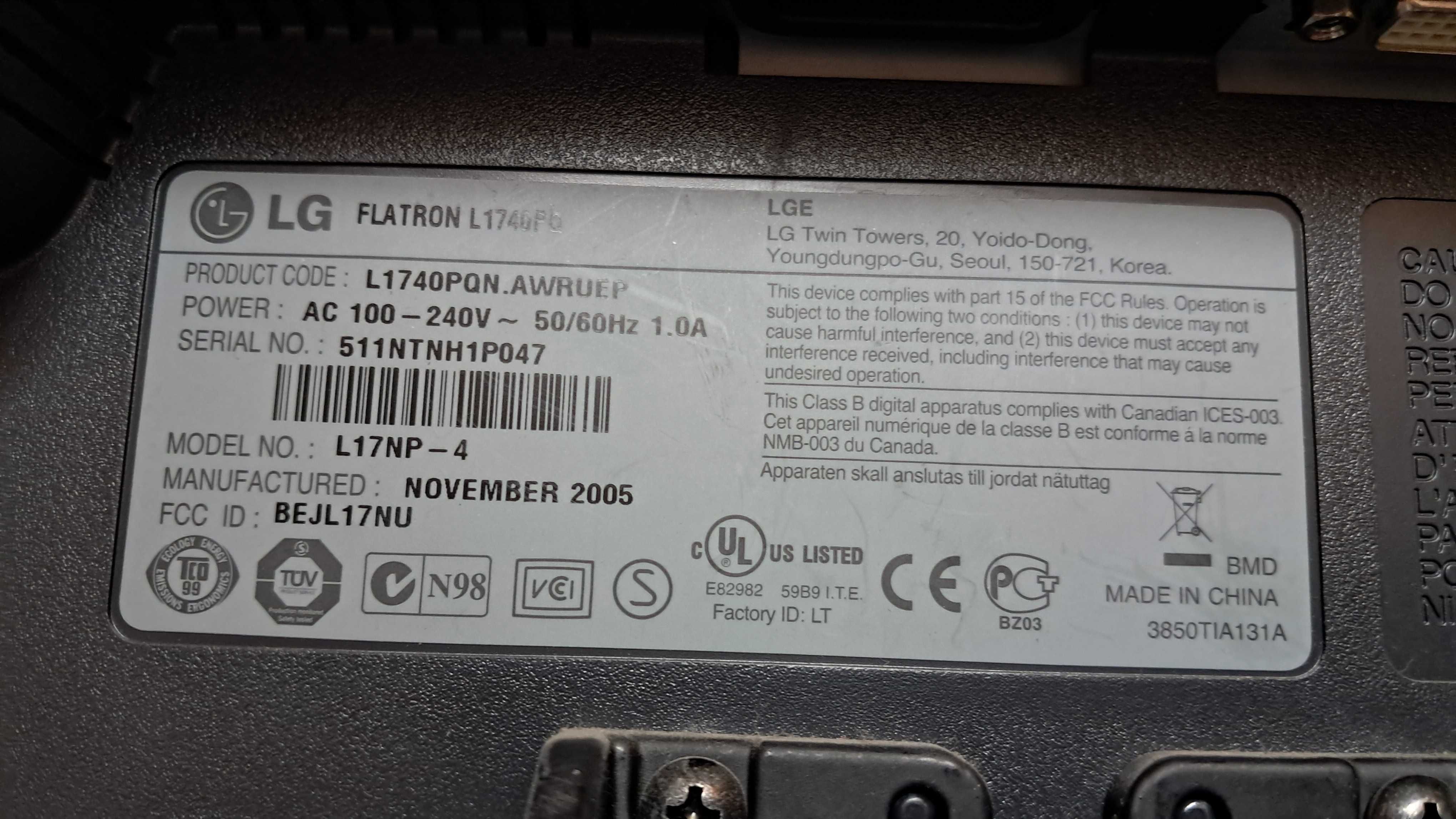 Monitor LG 17 cali