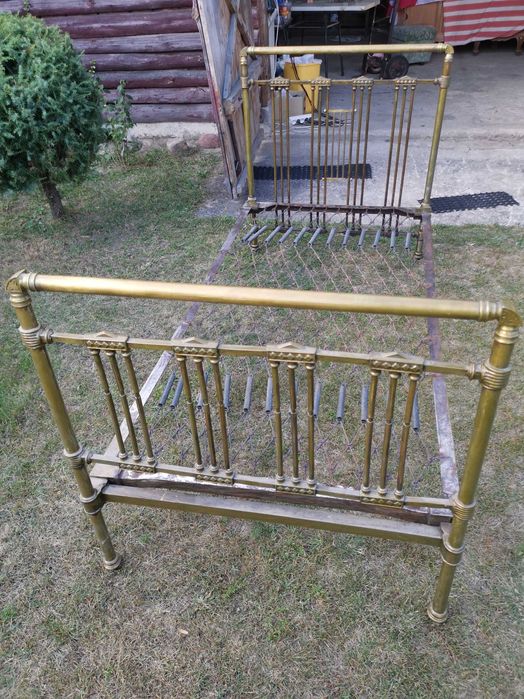 Łóżko stalowo-mosiężne retro bardzo solidne z materacem