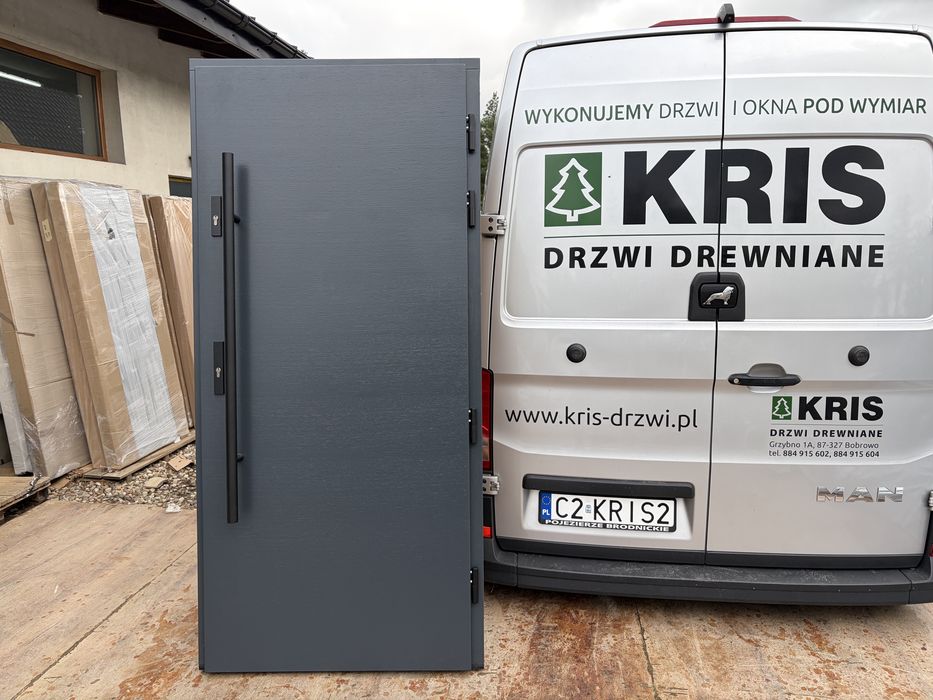 Drzwi zewnętrzne drewniane OD RĘKI antracyt Antaba dwukolor C.Polska