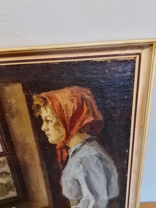 Stary obraz na płótnie sygnowany portret