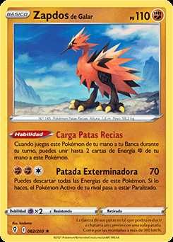 Zapdos de Galar 082/203, NM Pokemon Carta espanhola