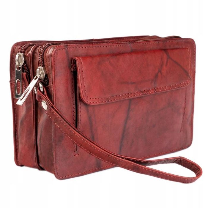 dwukomorowa saszetka męska ze skóry naturalnej