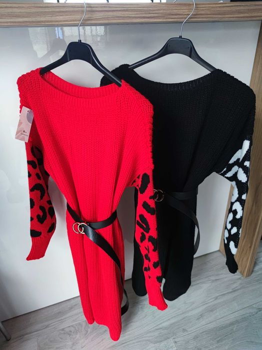 Sukienka długi sweter z paskiem