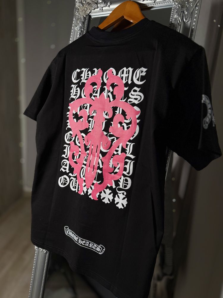 Футболка chrome hearts женская базовая черная оверсайз