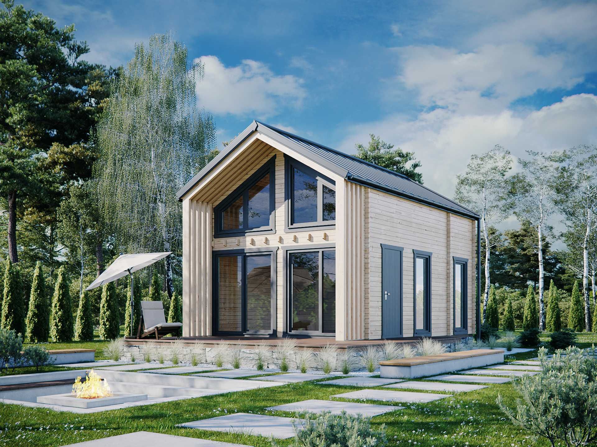 Drewniany domek letniskowy Horyzont 65 + 21 m2 - ROD, ośrodek wypoczyn