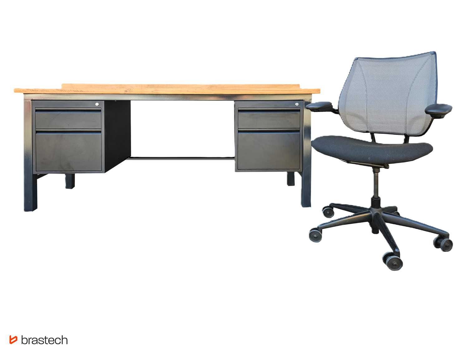 Stół biurowy 200x62 cm BIURO blat drewniany /fotel Liberty zestaw