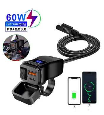 Motocyklowa szybka ładowarka Usb Usb C na kierownicę