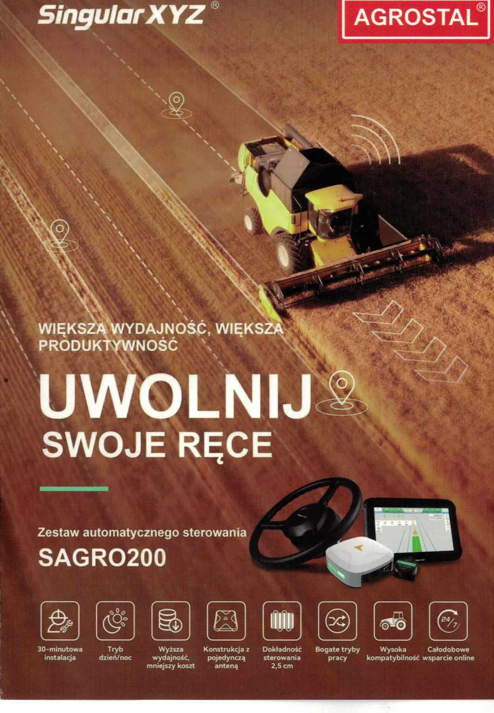 Nawigacja rolnicza do autoprowadzenia traktora GPS do 2,5cm AGROSTA