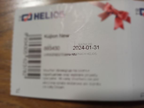 Bilety do kina Helios w Grudziądzu filmy 2D/3D ważne do 31.01.2024