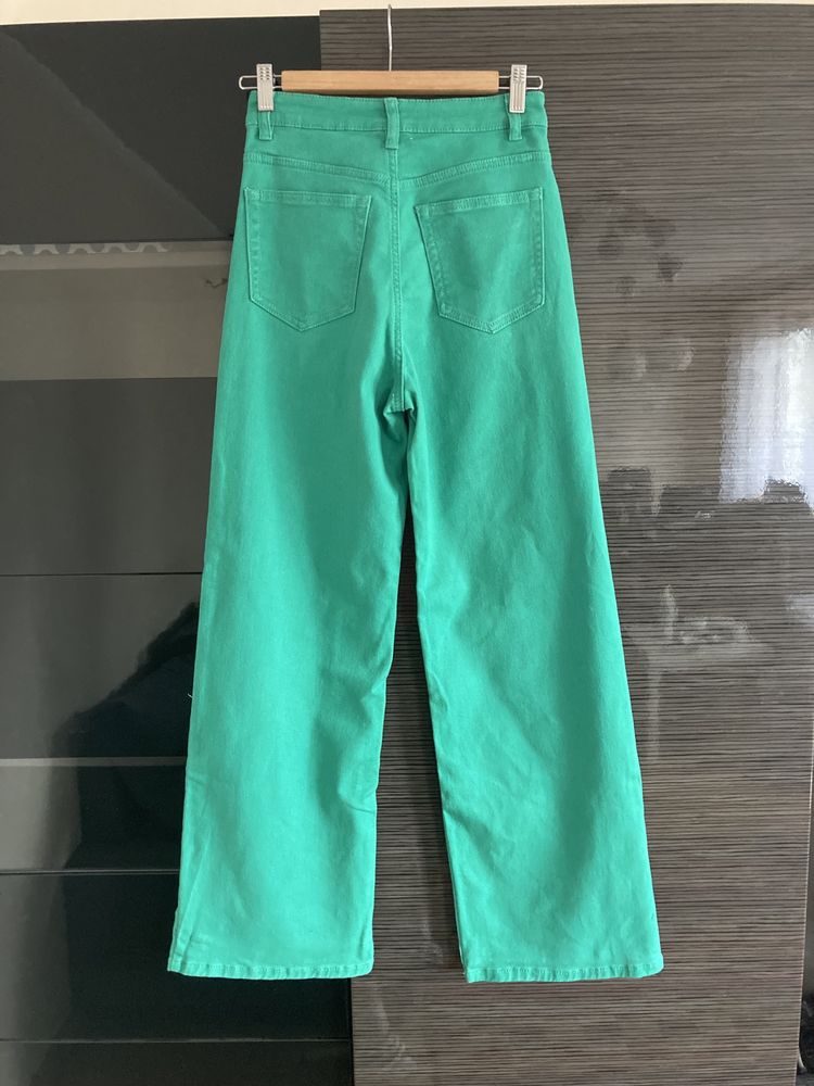 Fajne zielone jeansy dzwony H&M Wide leg y2k