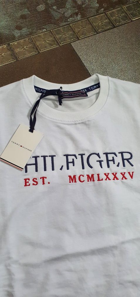Tommy Hilfiger bluza dresowa biała męska młodzieżowa logo szyte S