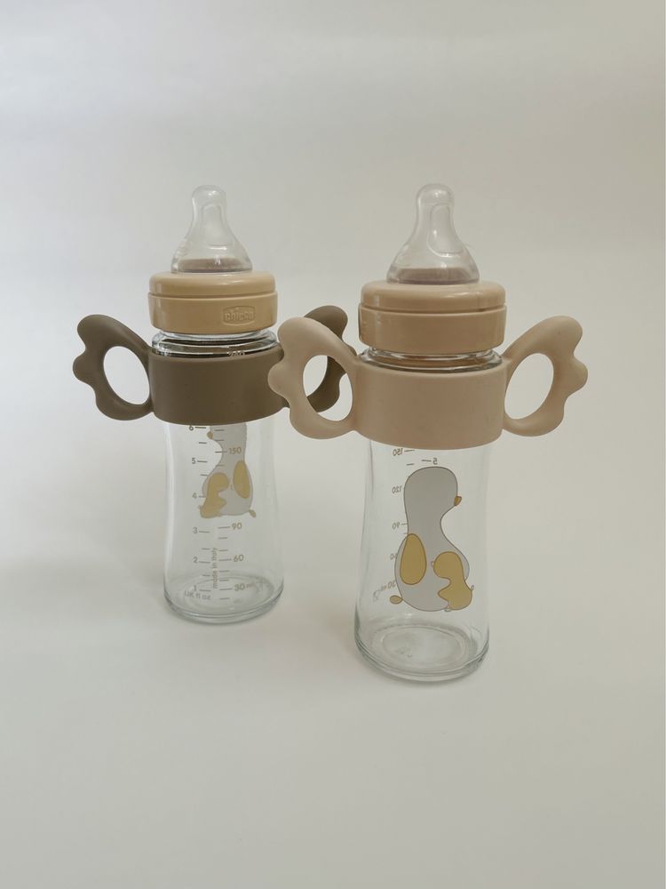 Скляні дитячі пляшечки Chicco антиколікові стеклянные латекс каучук