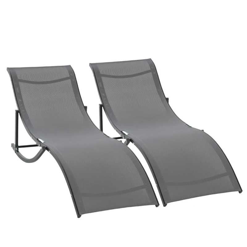 2 espreguiçadeiras ergonómicas dobráveis em forma de S - Cinzento