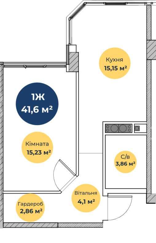 Просторная 1к. квартирав рассрочку на 36 месяцев на Поселке Котовского