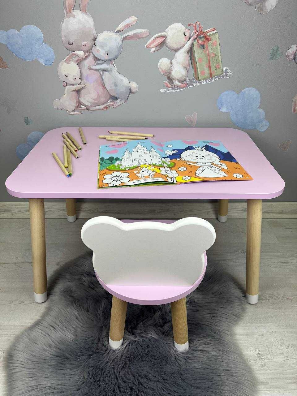 Стіл  дитячий рожевий та стілець "Ведмедик".