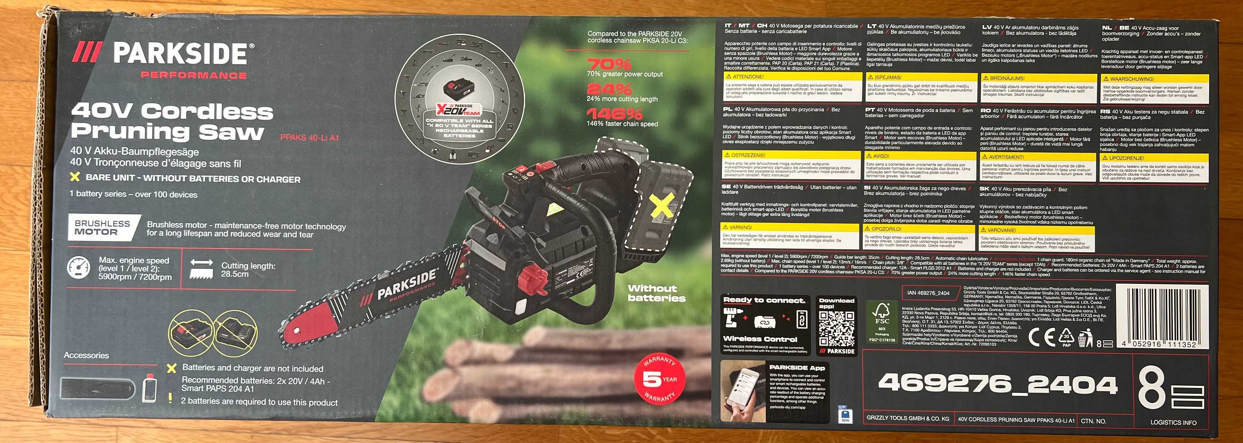 Akumulatorowa piła łańcuchowa Parkside Performance PPAKS 40V NOWOŚĆ