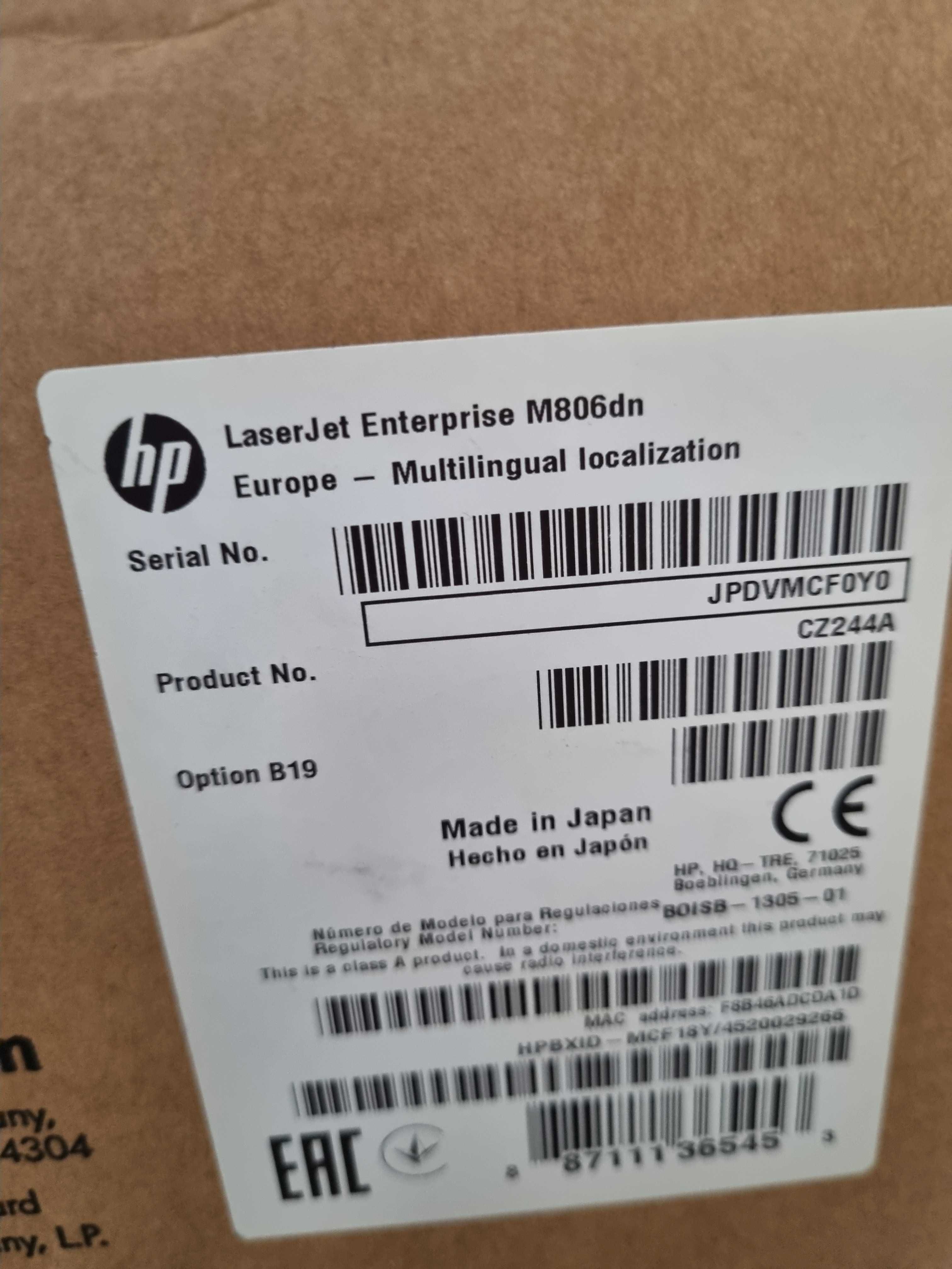 Nowa oryginalnie zapakowana drukarka HP m806 dn A3 kolor