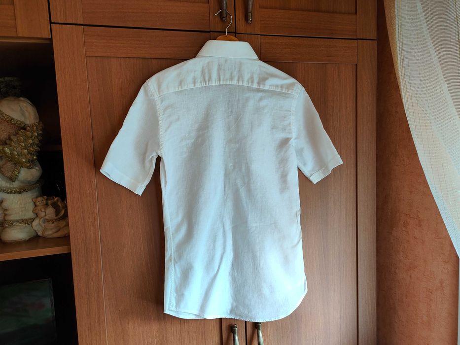 Рубашка белая с коротким рукавом. Размер S 37-38. Из 100% льна. Crane