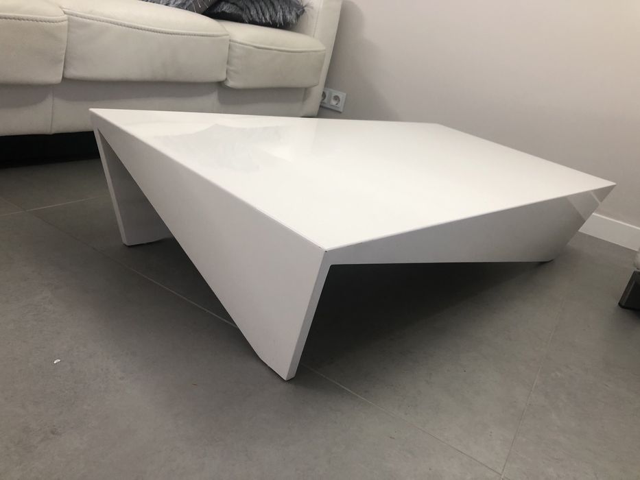 Ława stolik geometryczny biały 120x60x26 lakierowana połysk nowoczesna