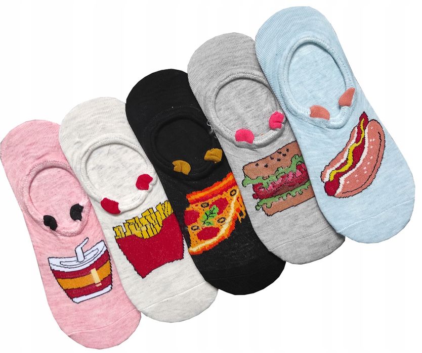 Stopki Skarpetki Bawełniane Damskie Fast Food 39-41 5-Par Silikon