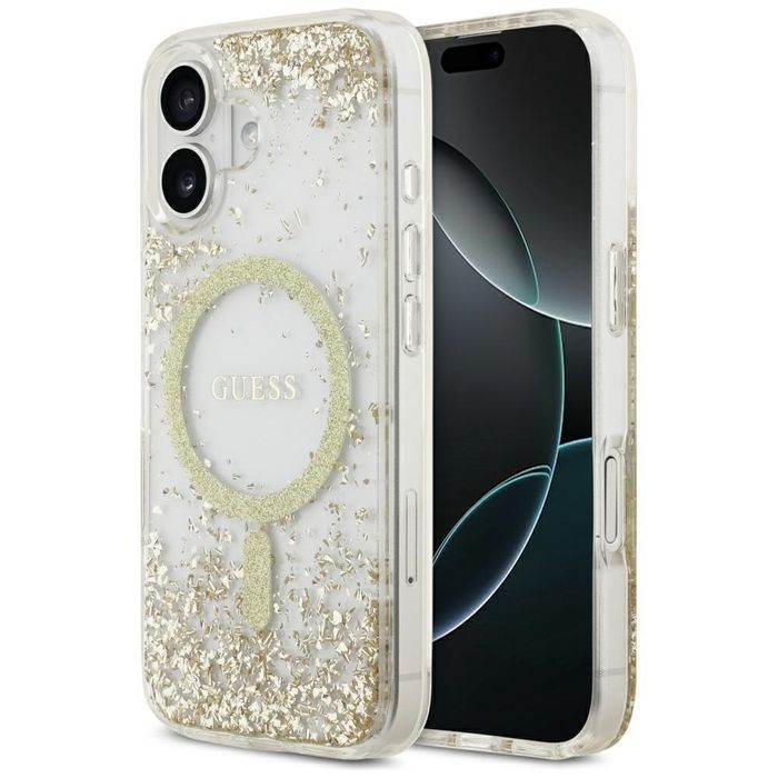 Oryginalne Etui GUESS Resin Bottom Glitter MagSafe do Iphone 17 złoty
