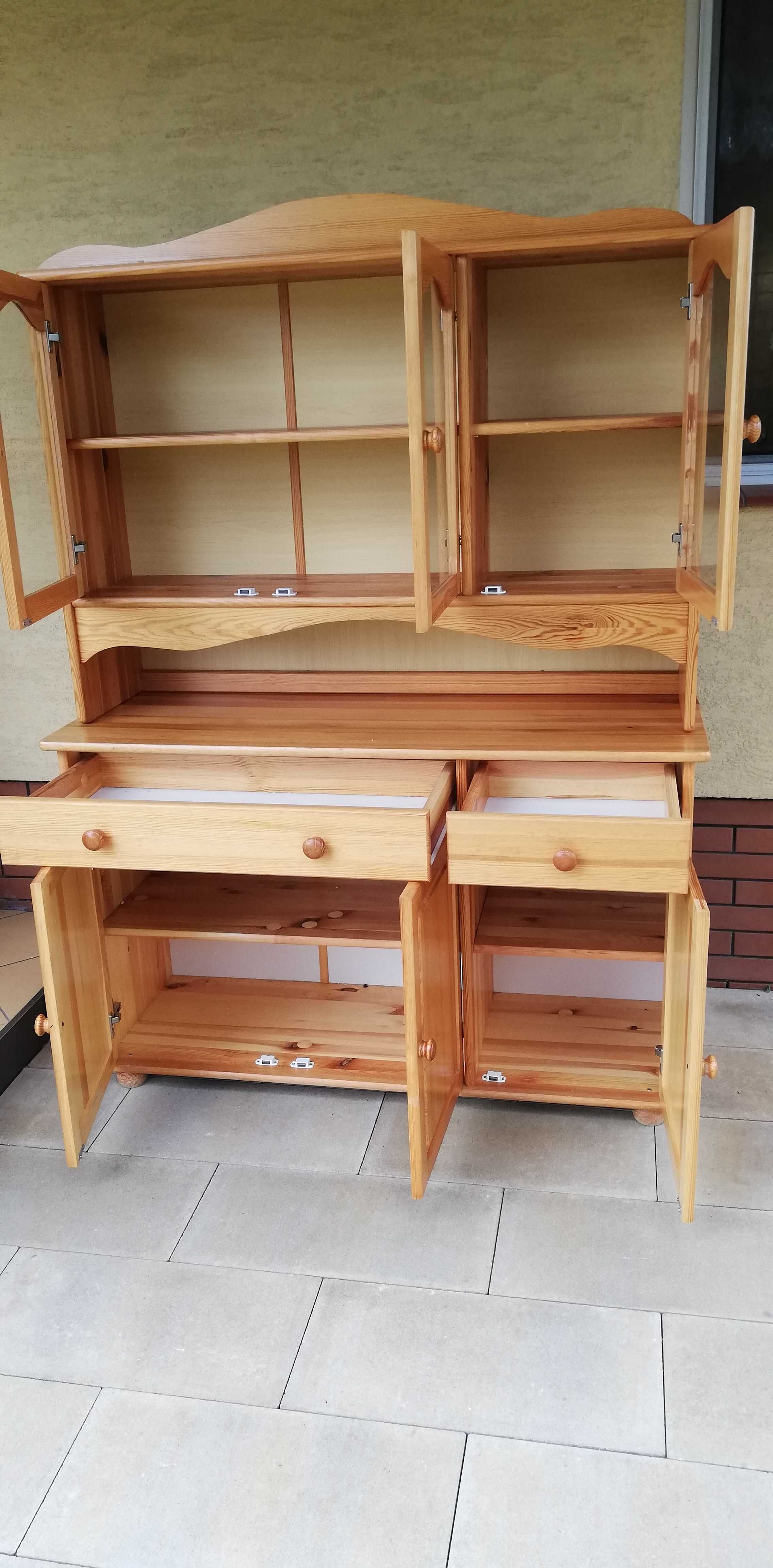 kredens drewniany półki szafka biblioteczka książki witryna