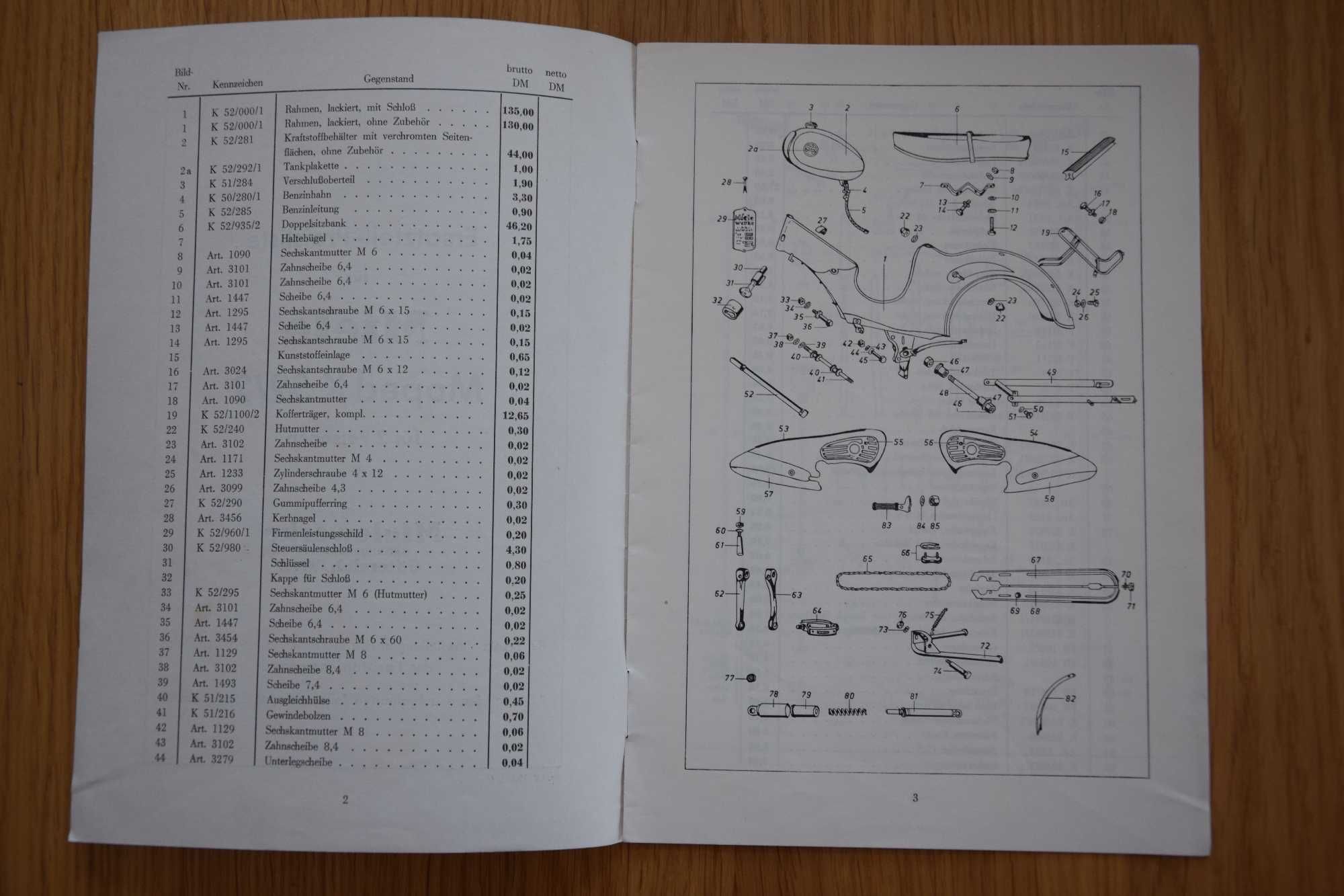 Instrukcja Katalog MIELE Moped K52/2 simson osa vespa