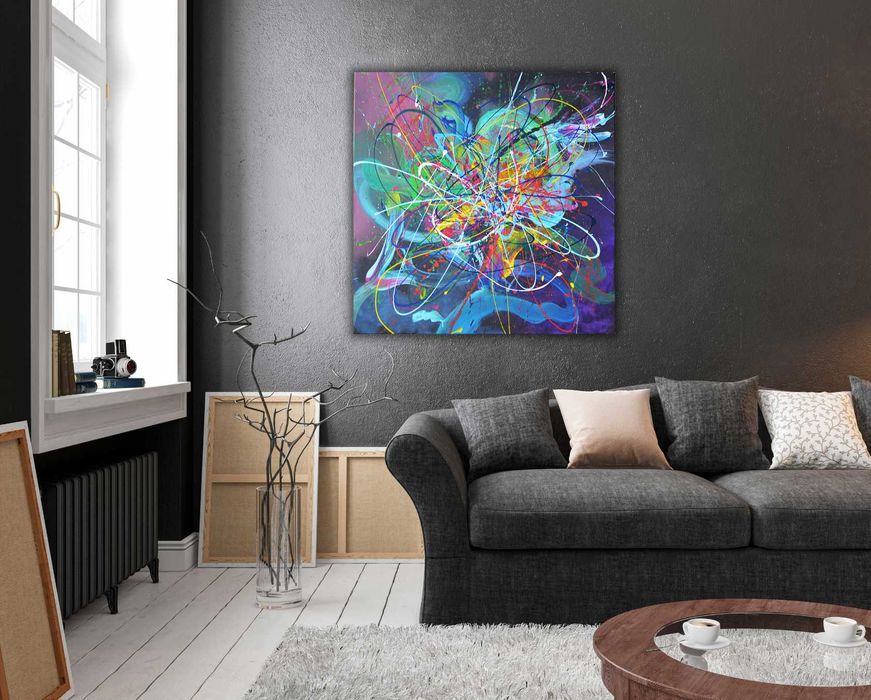 Obraz Abstrakcyjny ręcznie malowany "Fuzja Barw"
