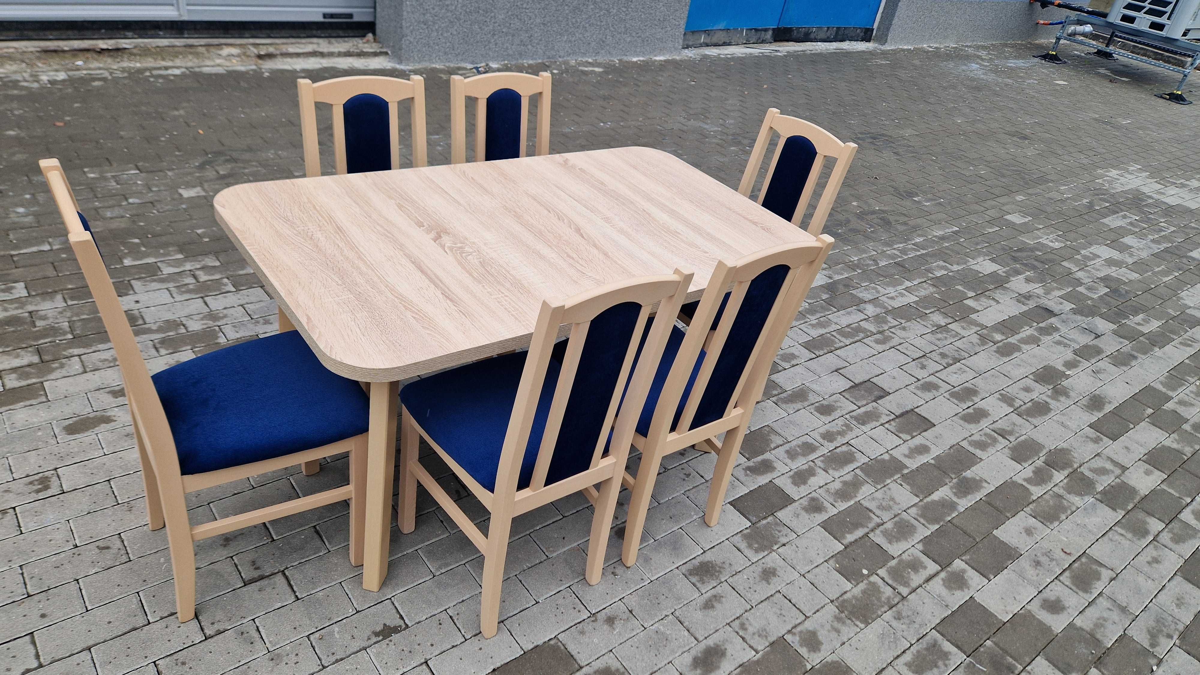 Stół rozkładany + 6 krzeseł, NOWE-OD RĘKI, sonoma+granat, dostawa PL