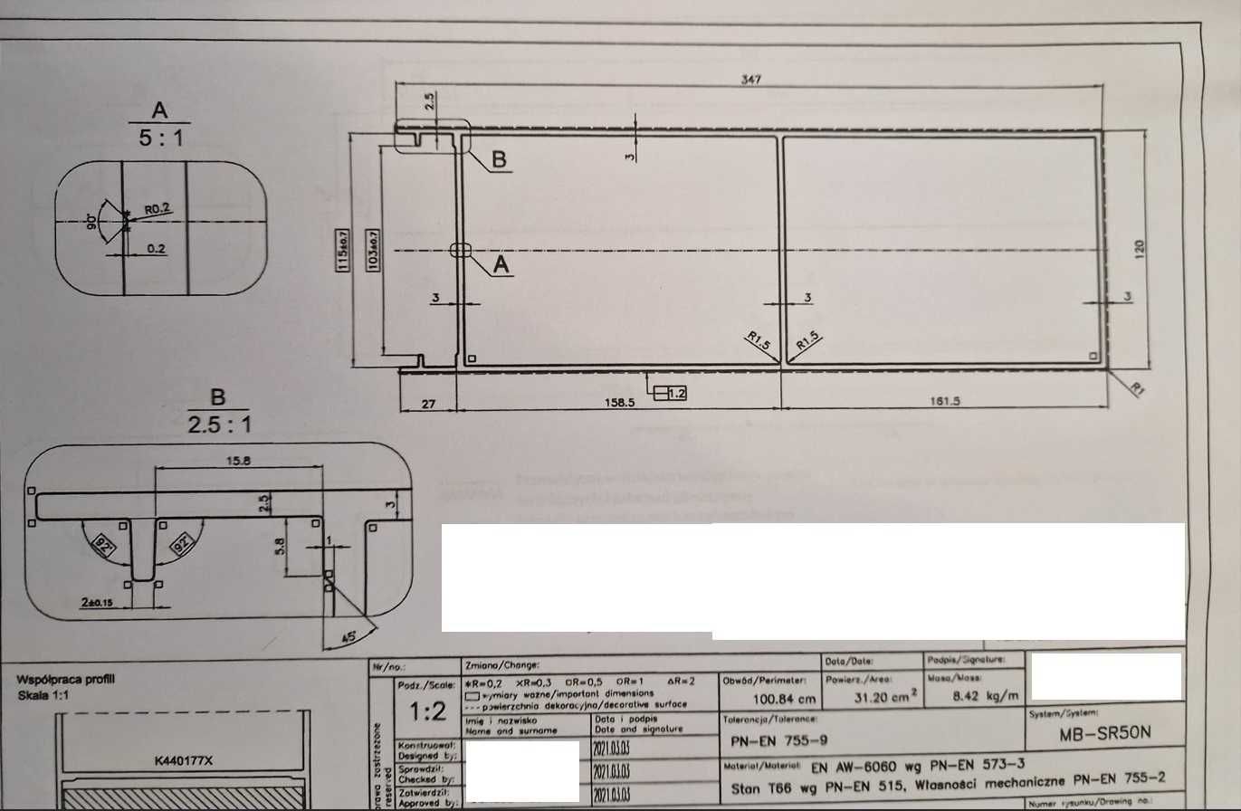 Profil słup aluminiowy konstrukcyjny 120 x 350 mm długość 6 - 8 m KRK