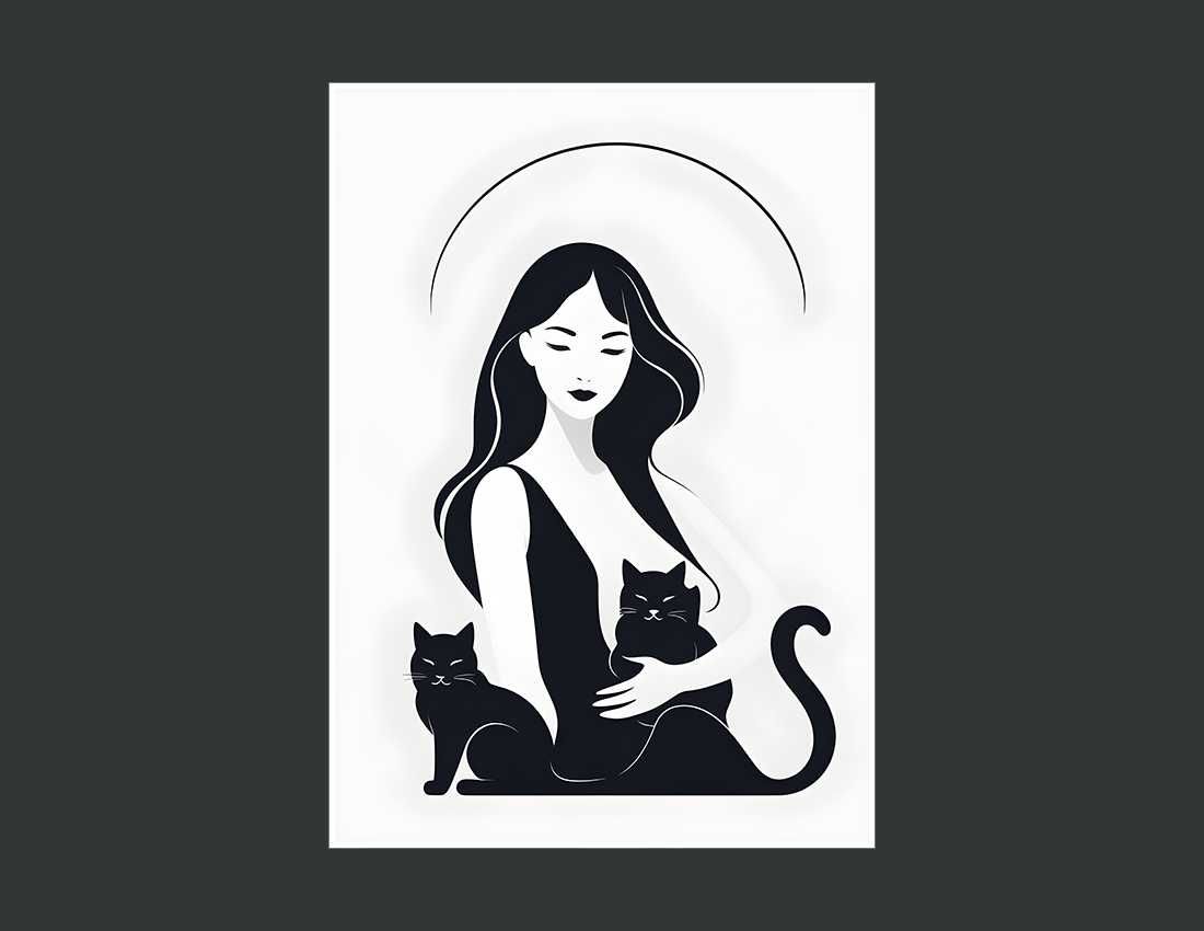 Plakat w ramie - Kobieta z kotami 2 do salonu / sypialni - 30x40cm
