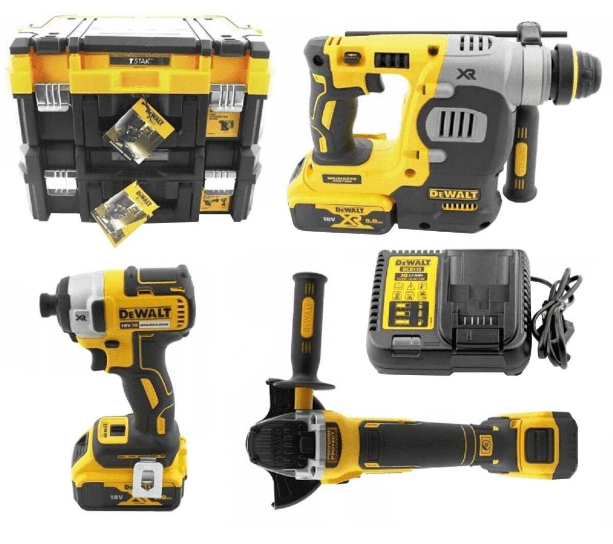 Zestaw zakrętarka, szlifierka, młotowiert18V XR 3x5,0Ah 2 kufry DeWalt