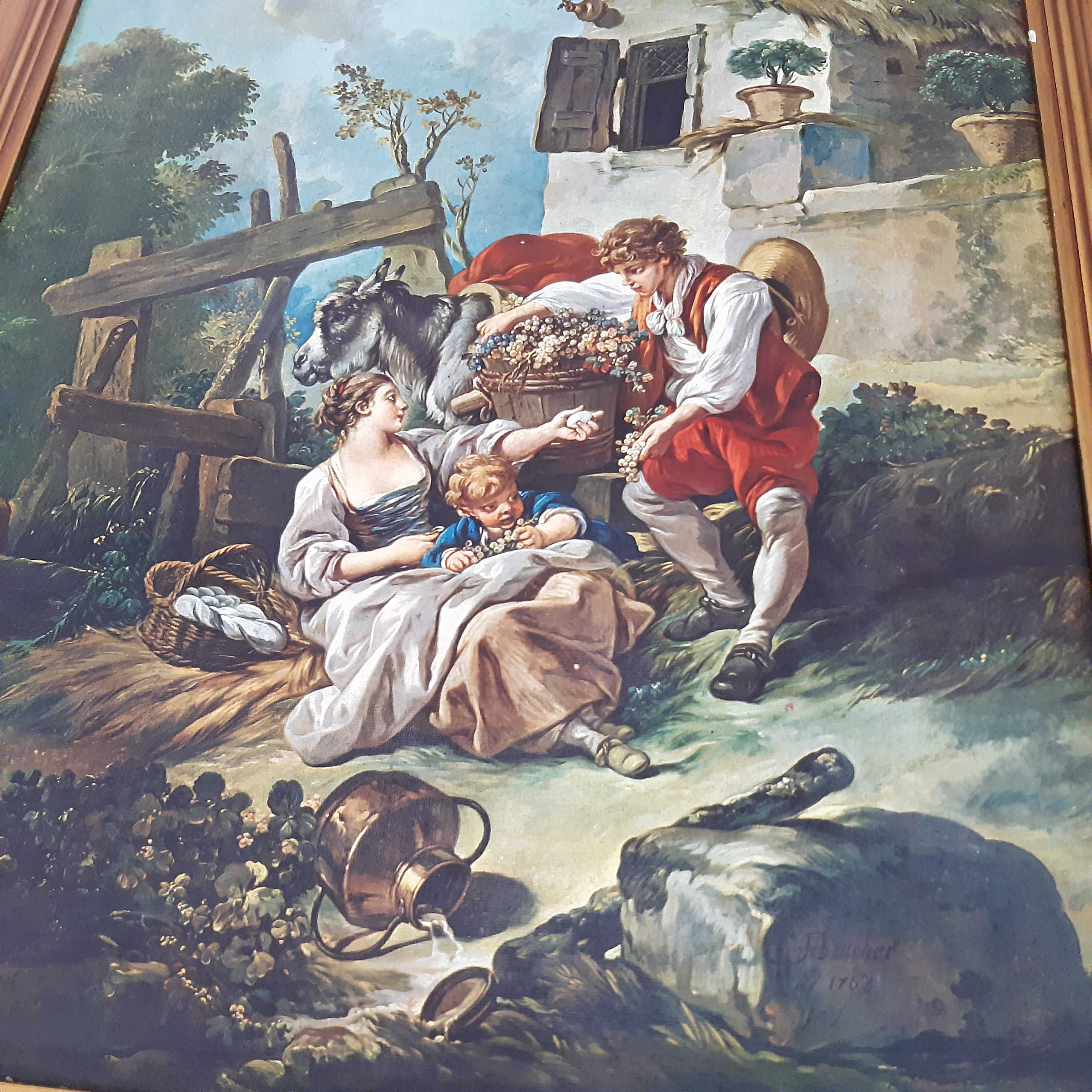 Retro Vintage Antigo Quadro 80x60cm Gravura Homem Oferece Uvas Boucher