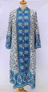 Sukienka L 40 Wzory Niebieska Biała Kwiaty Etniczna Boho