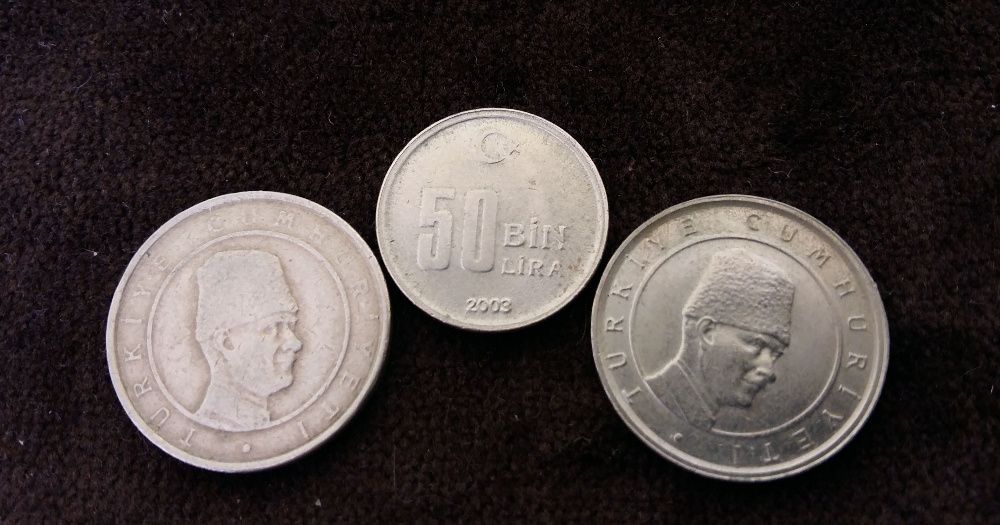 50.000 lub 100.000 lirów tureckich, monety.Liry tureckie.