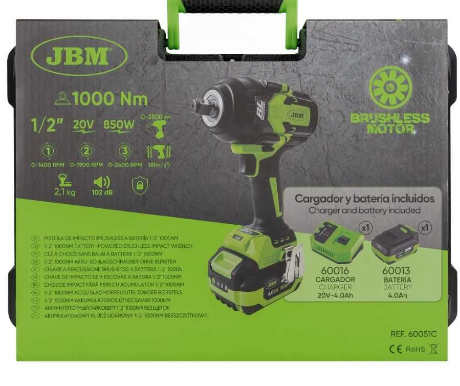 CHAVE  IMPACTO SEM ESCOVAS A BATERIA 1/2" 1000NM+12 CHAVES DE IMPACTO
