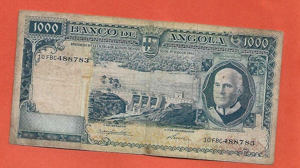 Angola Nota 1000$00 1962 Escassa.