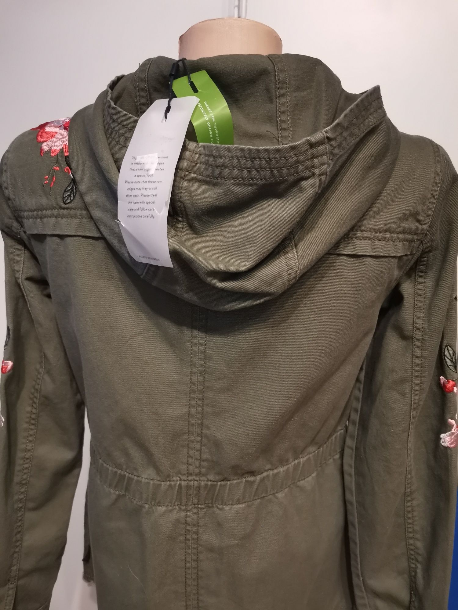 Parka damska wiosenna, lekka Only rozm S, kaptur , khaki, haft, nowa