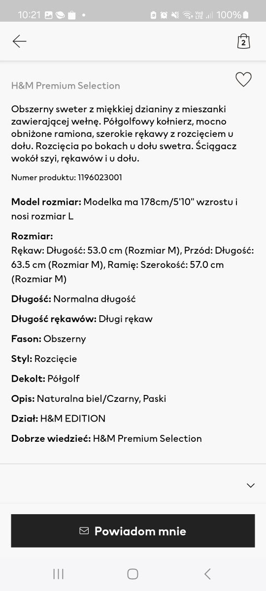 Seter oversize wełniany z półgolfem H&M nowy M