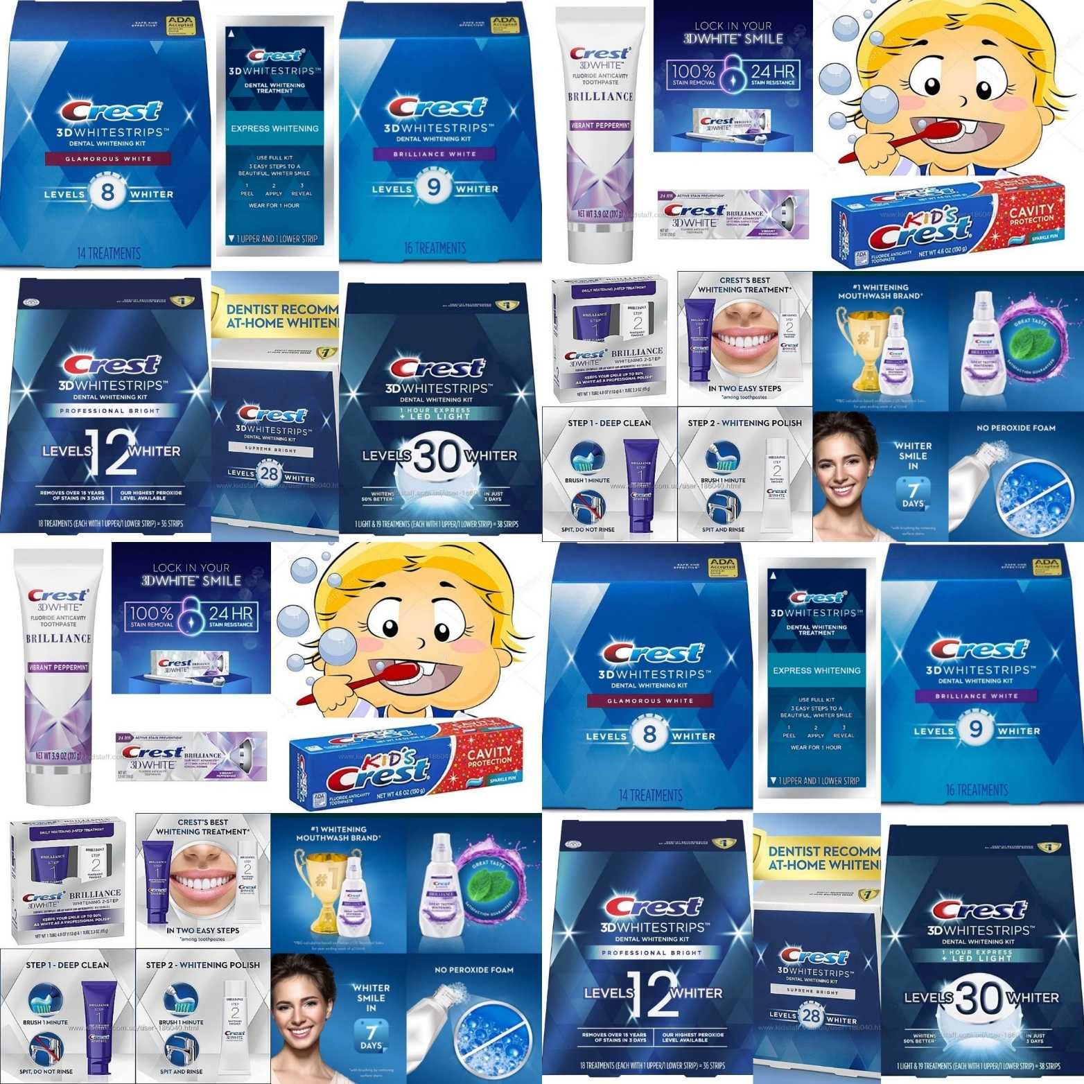 Crest 3D зубная паста, полоски отбеливающие, ополаскиватель - свежее,