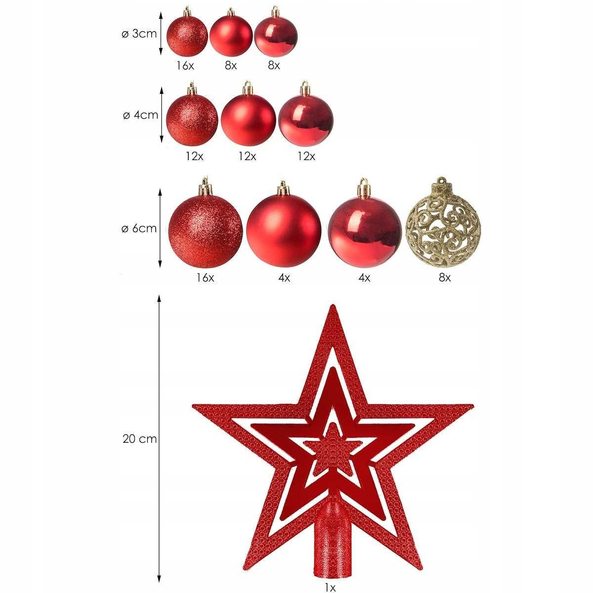 Zestaw Bombki Choinkowe na choinkę 100 sztuk + gwiazda