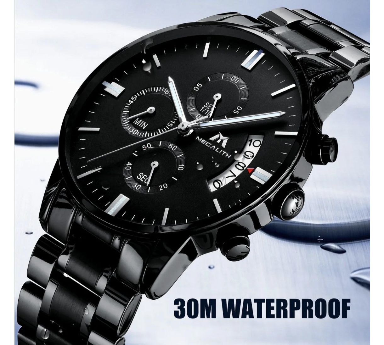 Megalith zegarek Chronograf Stal Japan movt  Wodoodporny męski