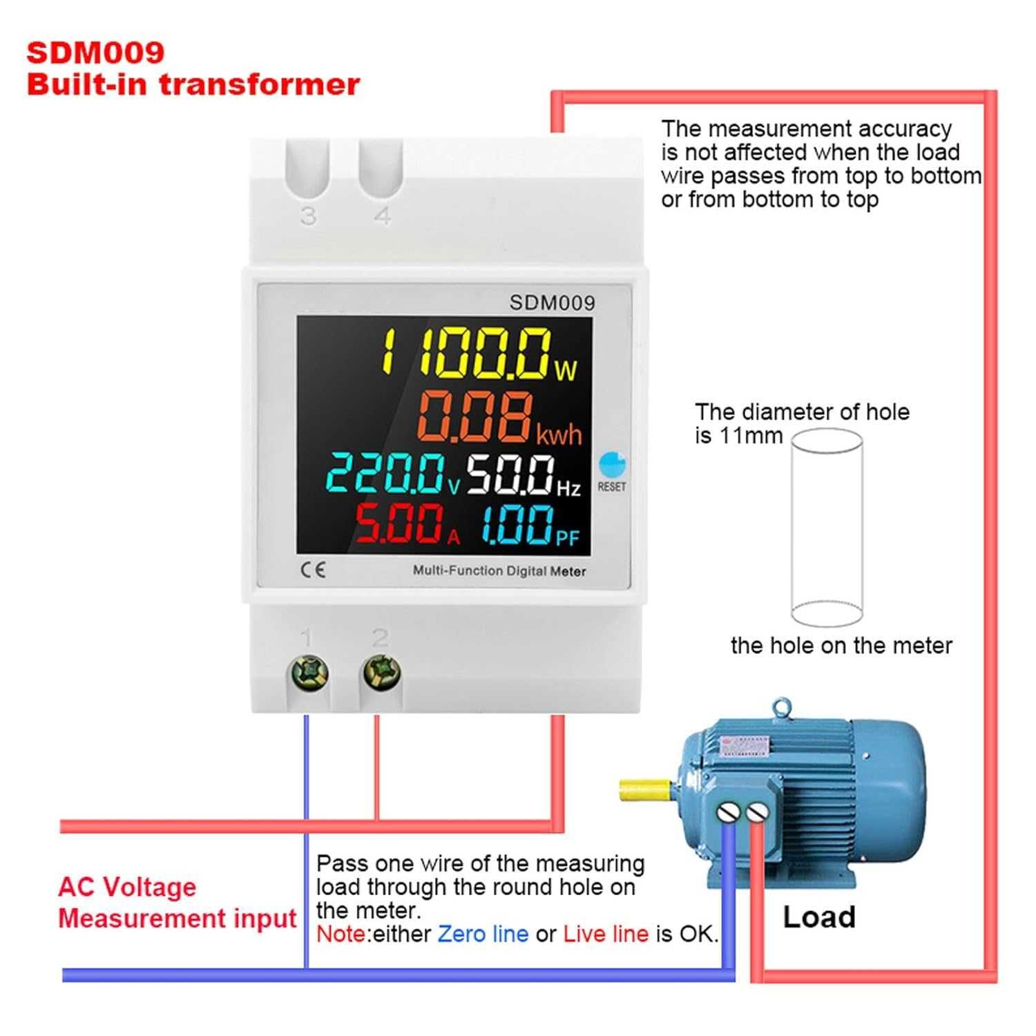 Multimetr DIN LCD AC 250–450V jednofazowy z transformatorem