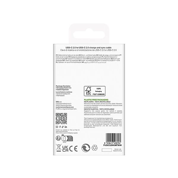 Kabel Puro TPE 25W USB-C - USB-C 3m - biały