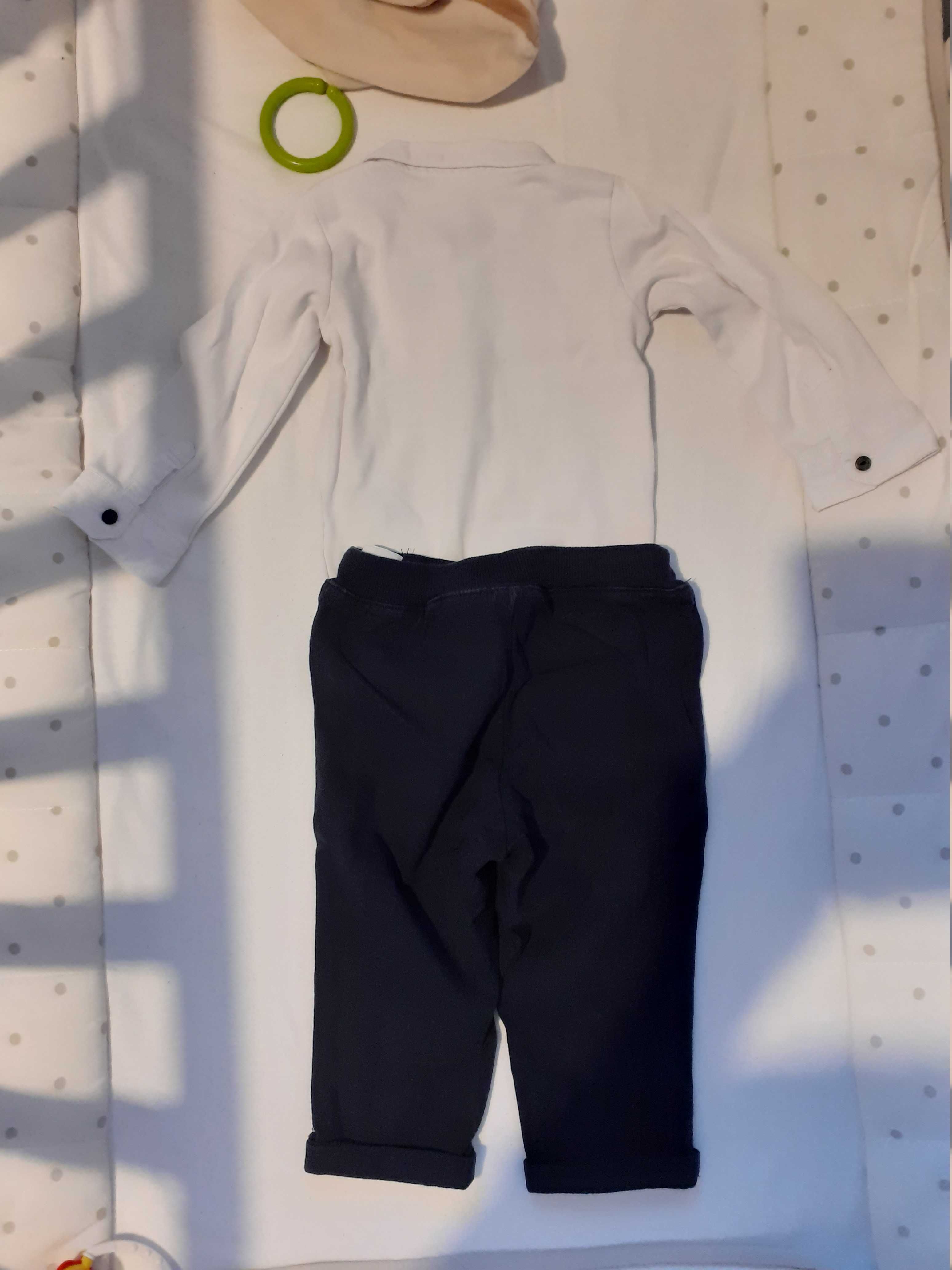 body jak koszula biała z czarną muszką + spodnie H&M 80 cm 9-12 M