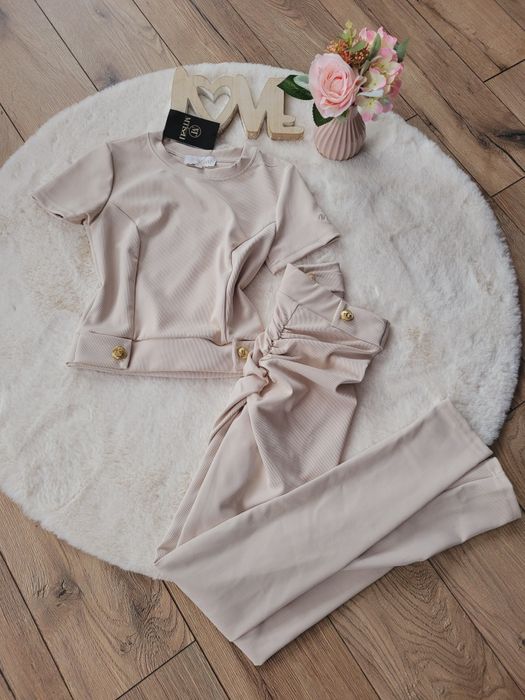 Komplet prążek beż Mtissu xs-s leginsy i  bluzka