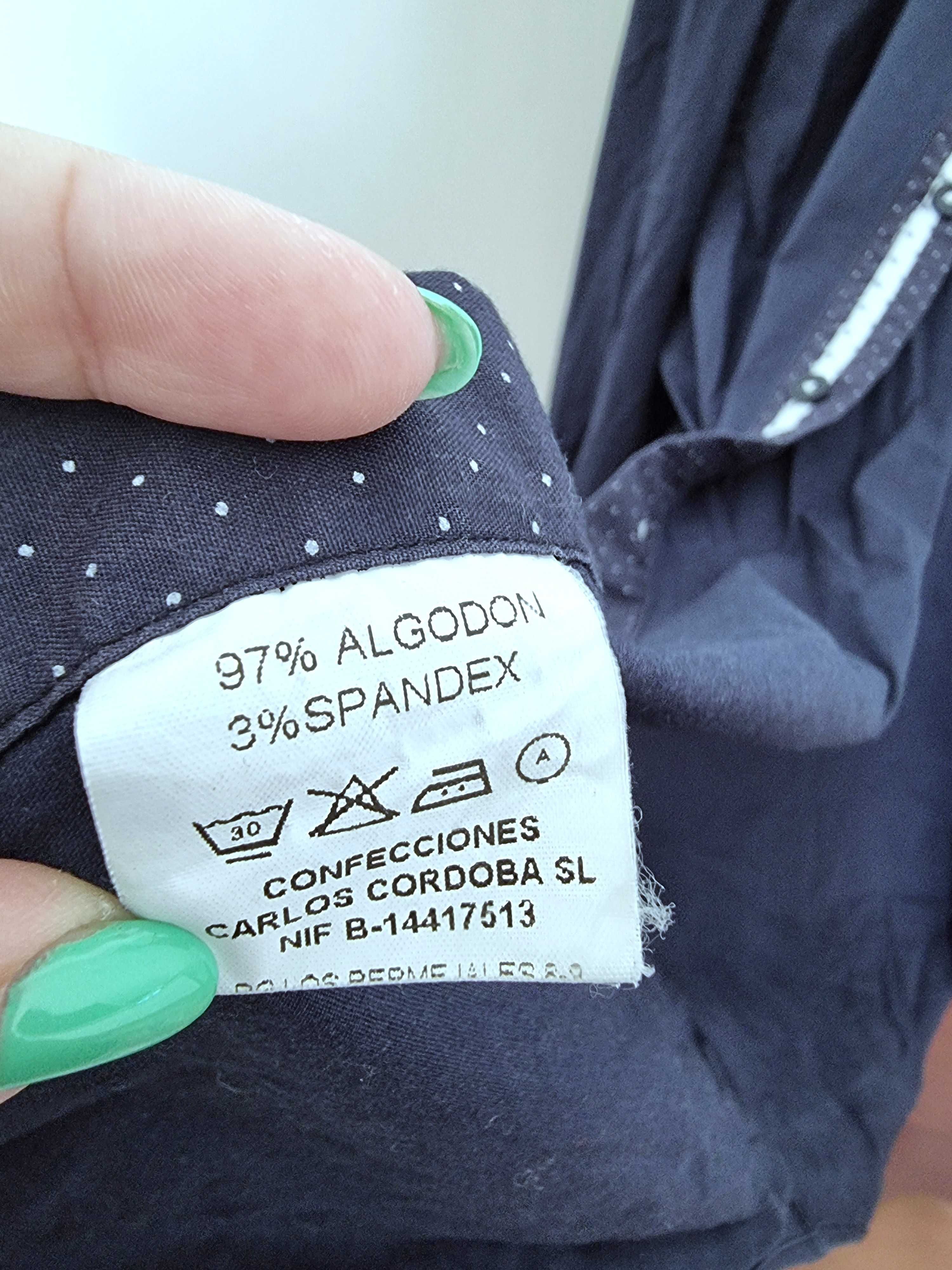 Camisa azul escura com detalhes com padrão Carlos Cordoba, 42 16 1/2