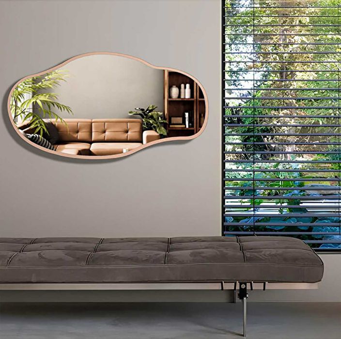 Asymetryczne Lustro Ścienne 40x75 cm – Rama MDF w Kolorze Miedzi