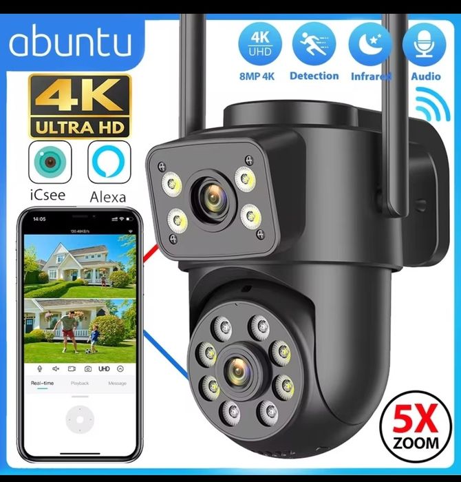 Câmera de segurança 4MP, Visão noturna Deteção Movimento, zoom digital